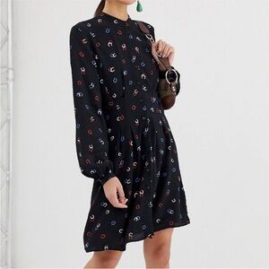 Warehouse Black Horseshoe Novelty Print Shirt Dress Women’s US 8 Rodeo Whimsy